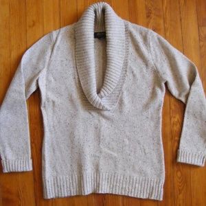 Eddie Bauer Pull over Sweater S Oatmeal Beige tan Wool shawl collar EUC Vintage